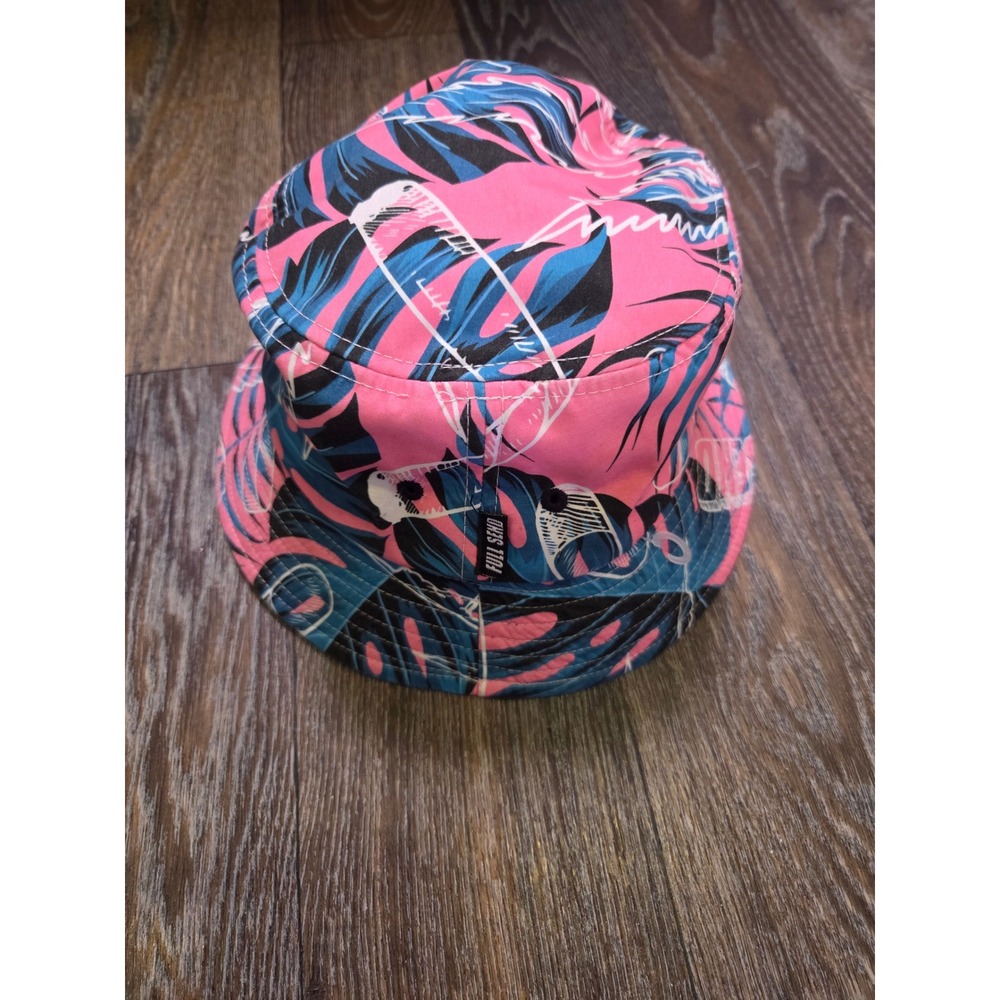 Full Send Tropical Leaf Bucket Hat Pink Blue Black OS Hidden Pocket Festival